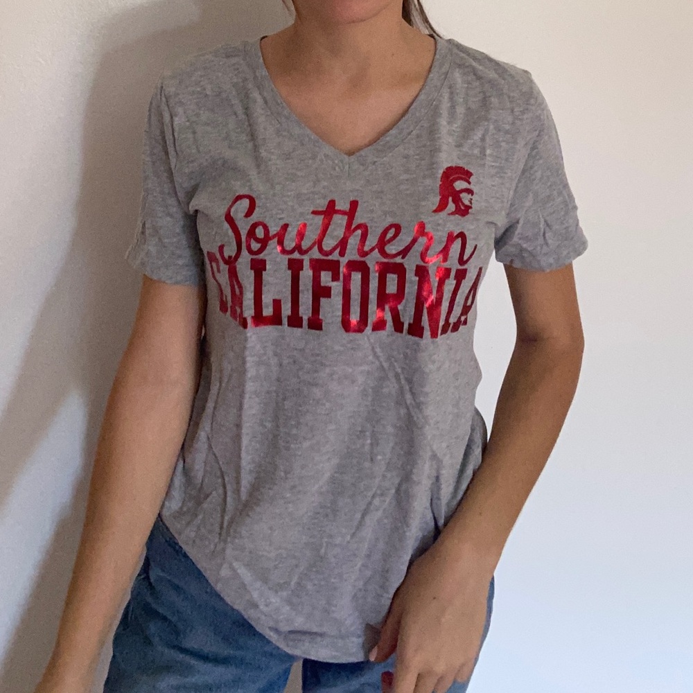 USC Trojan Gray V-Neck Short-Sleeve Shirt